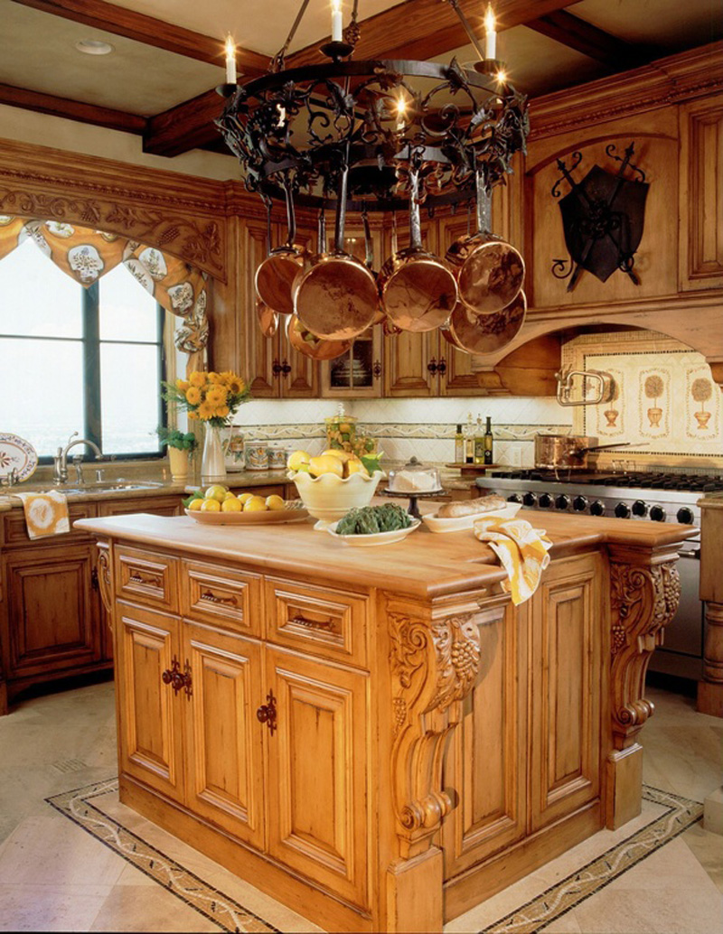 Kitchen Island with Traditional Chandelier