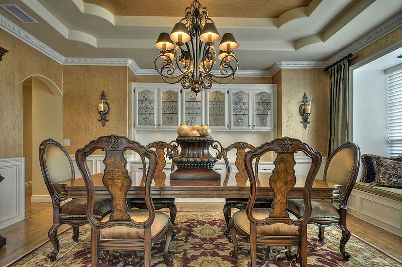 elegant formal dining room with chandelier