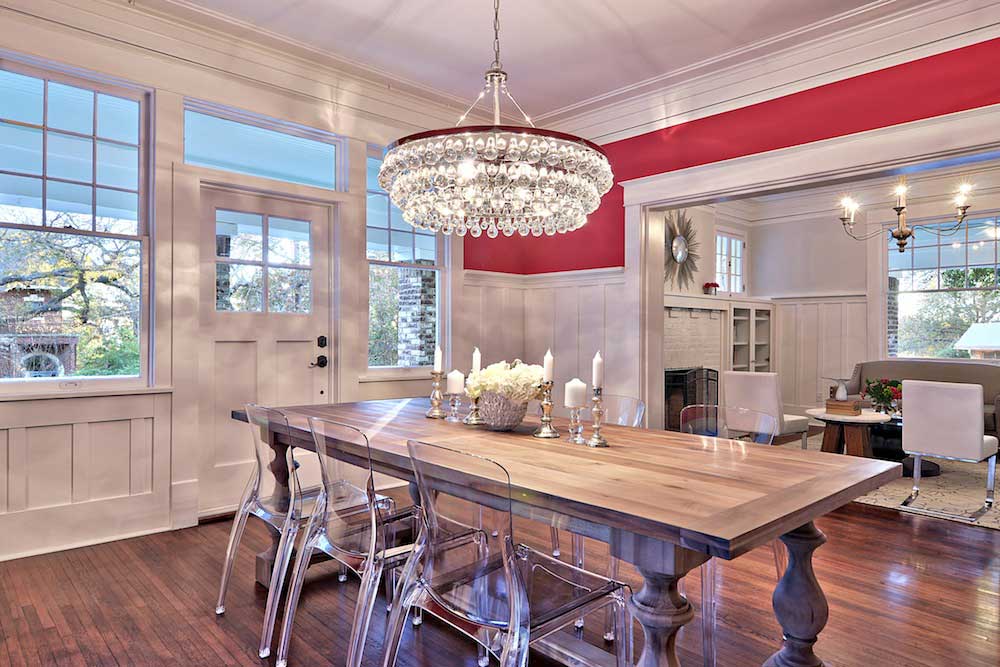  dining room with glass drop crystal chandelier