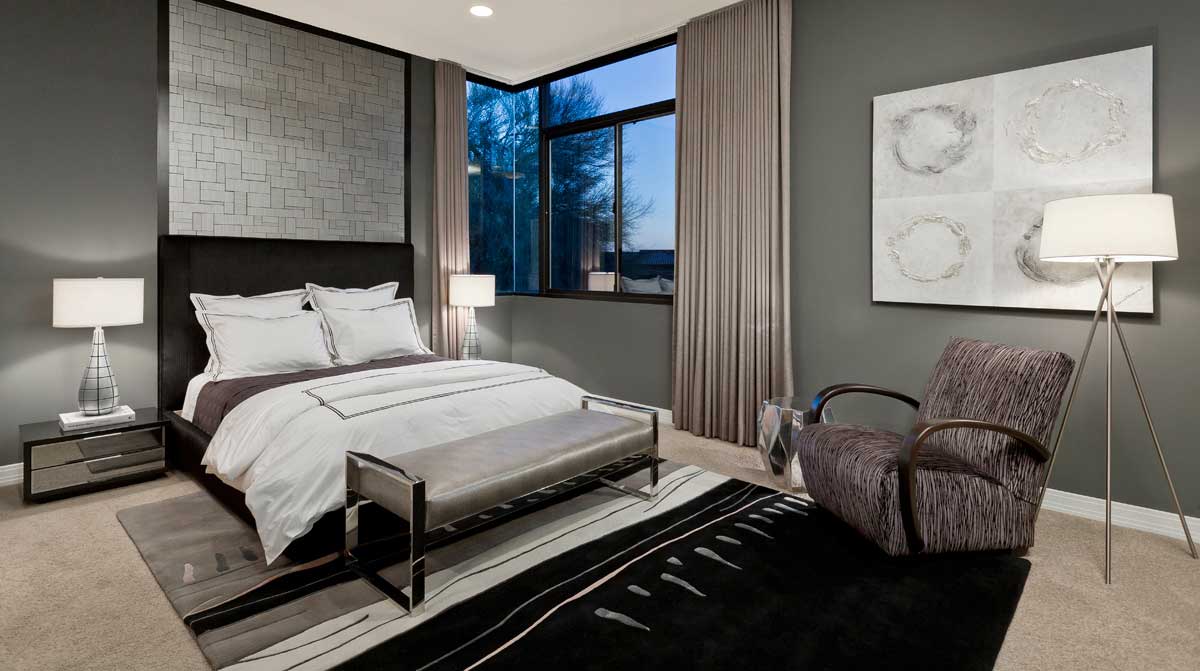 modern bedroom with table lamps 