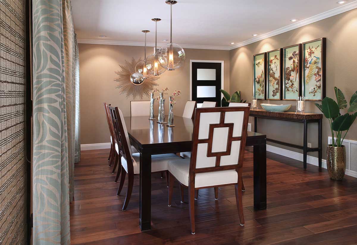 dining room with bubble glass art pendant lighting