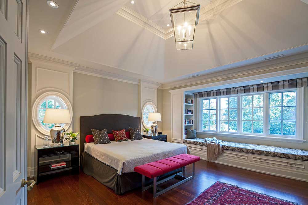 bedroom with lanterns chandeliers