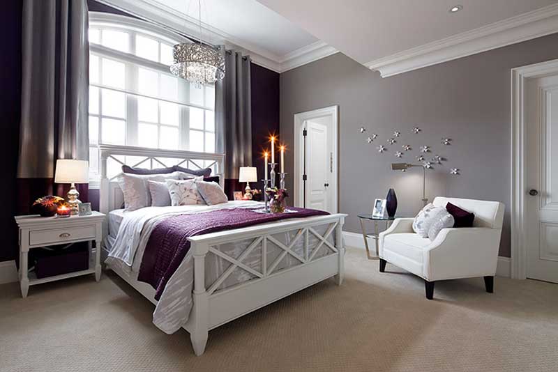 bedroom with drum crystal chandelier