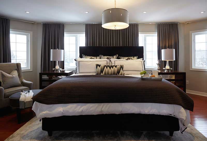 master bedroom with drum shade pendant ceiling lighting 