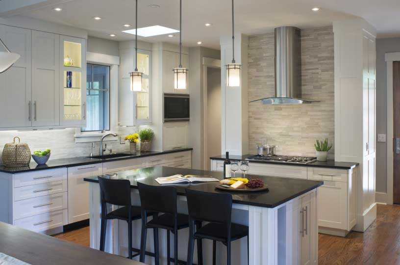 kitchen with white tube pendant light