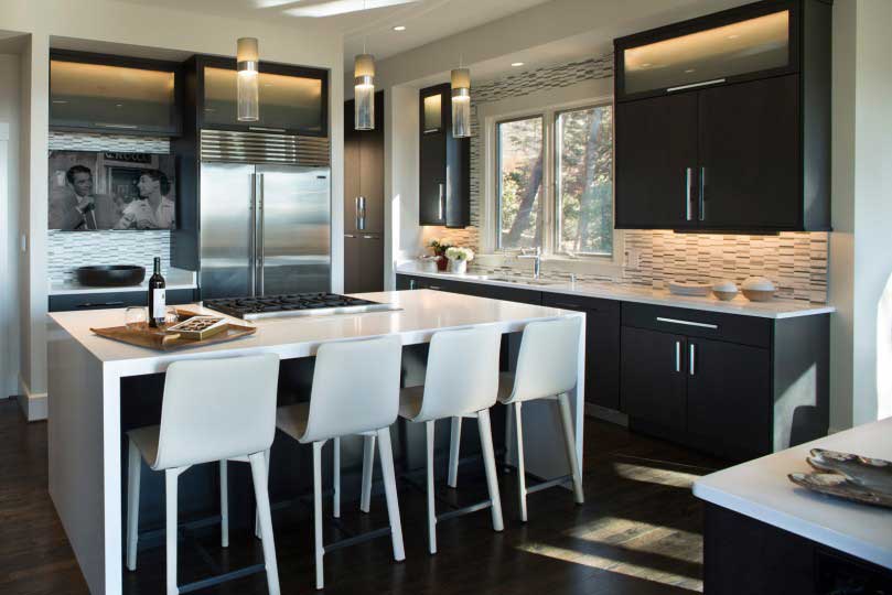 kitchen with glass tube pendant lighting