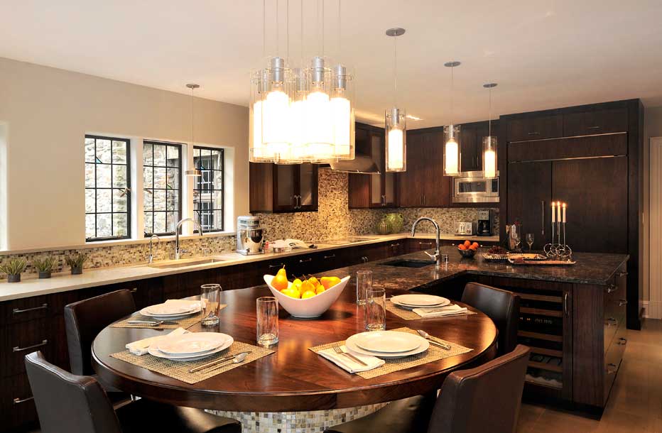 kitchen with pendant tube light fixture