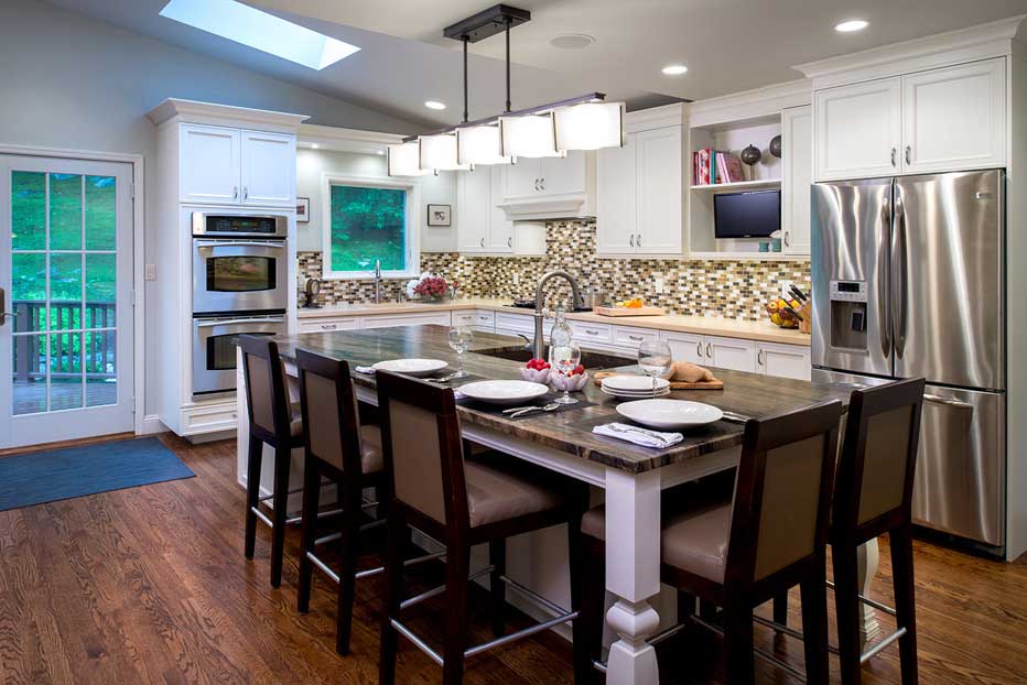 kitchen with led pendant light fixtures
