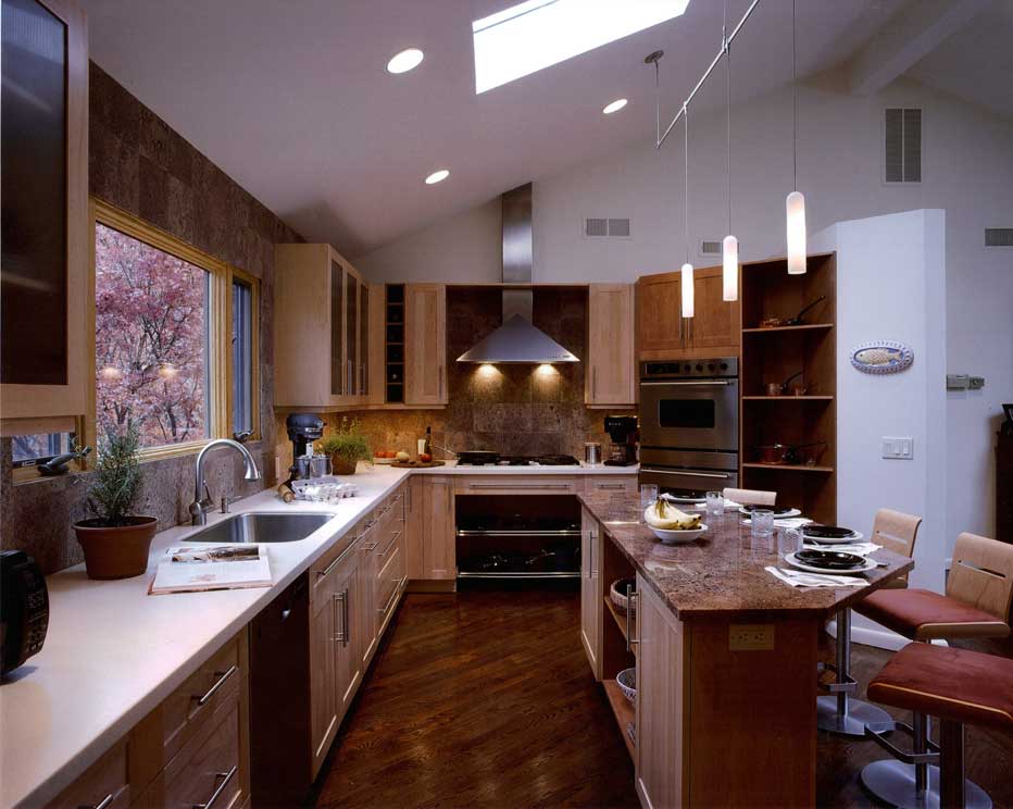 kitchen with track tube pendant light