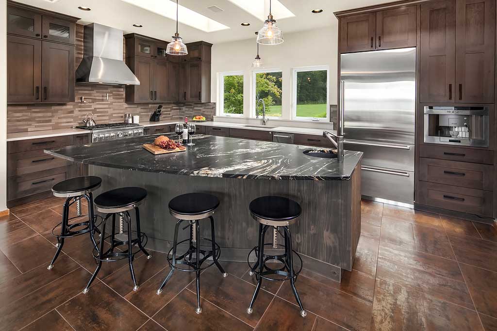 kitchen with tube seeded glass pendant light