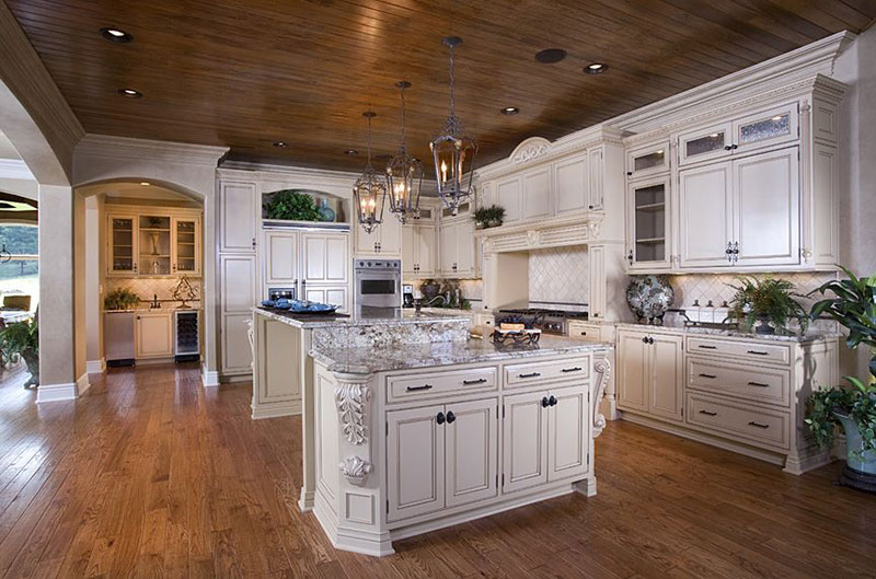 Country kitchen with alpine white granite countertops