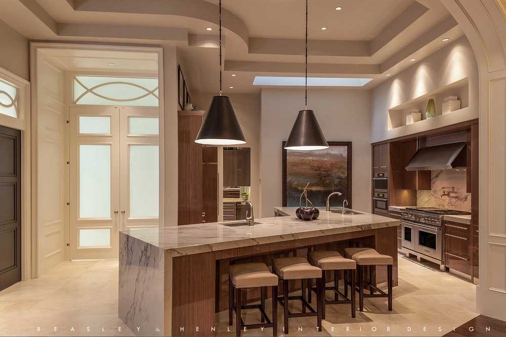 kitchen with matte black pendant light