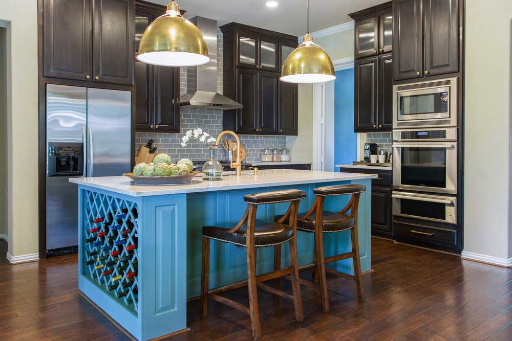 kitchen with gold dome pendant lights