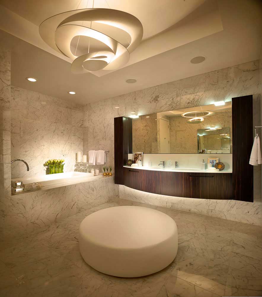 contemporary bathroom with modern pendant light metal lamp spiral 