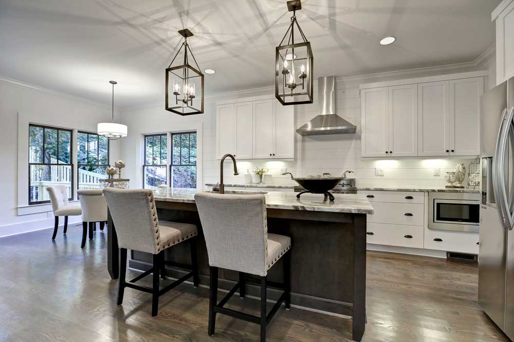 kitchen with lantern pendant light fixtures