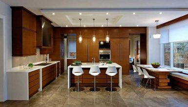 kitchen with glass tube pendant light fixtures