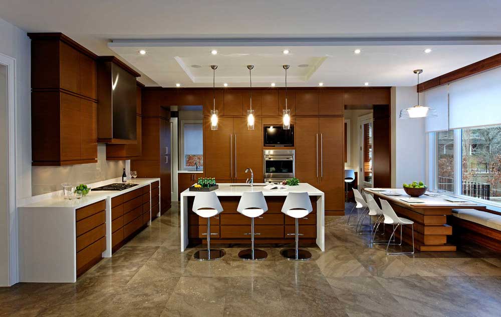 kitchen with glass tube pendant light fixtures 