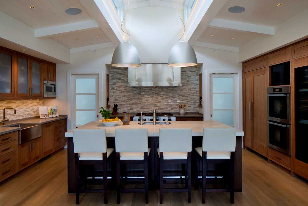 kitchen with gray dome pendant lights