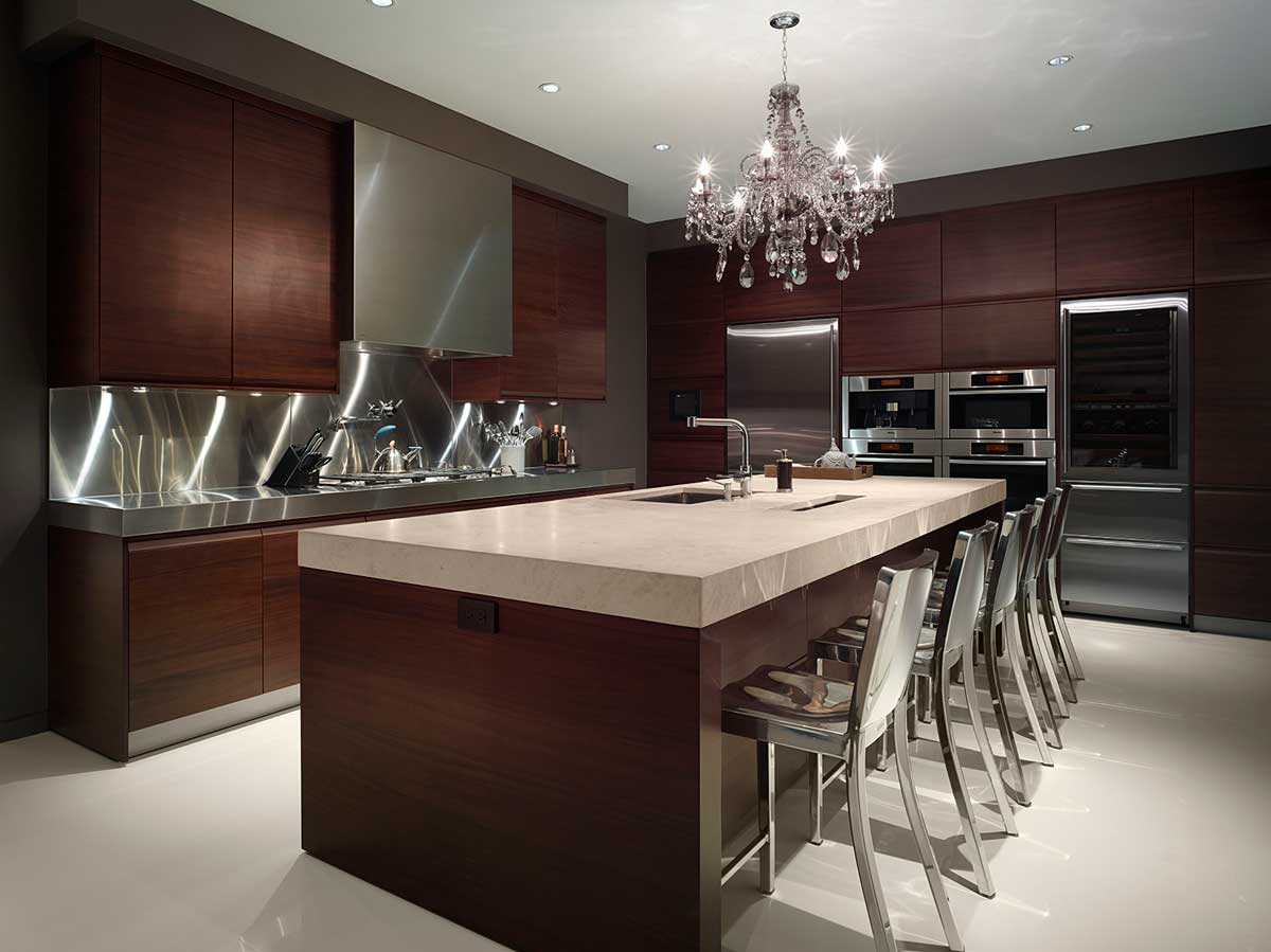 kitchen with glass candle chandelier