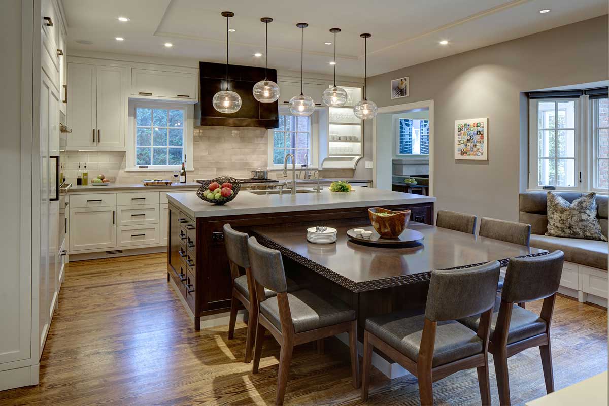 kitchen with clear glass globle pendant lights