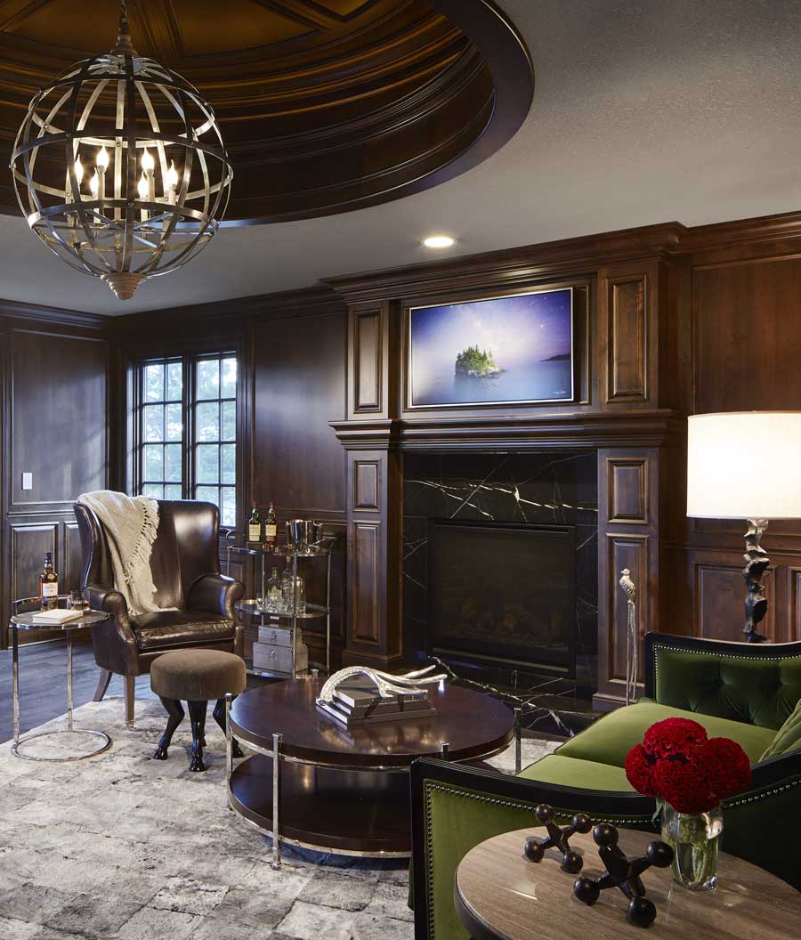 living room with orb candle chandelier