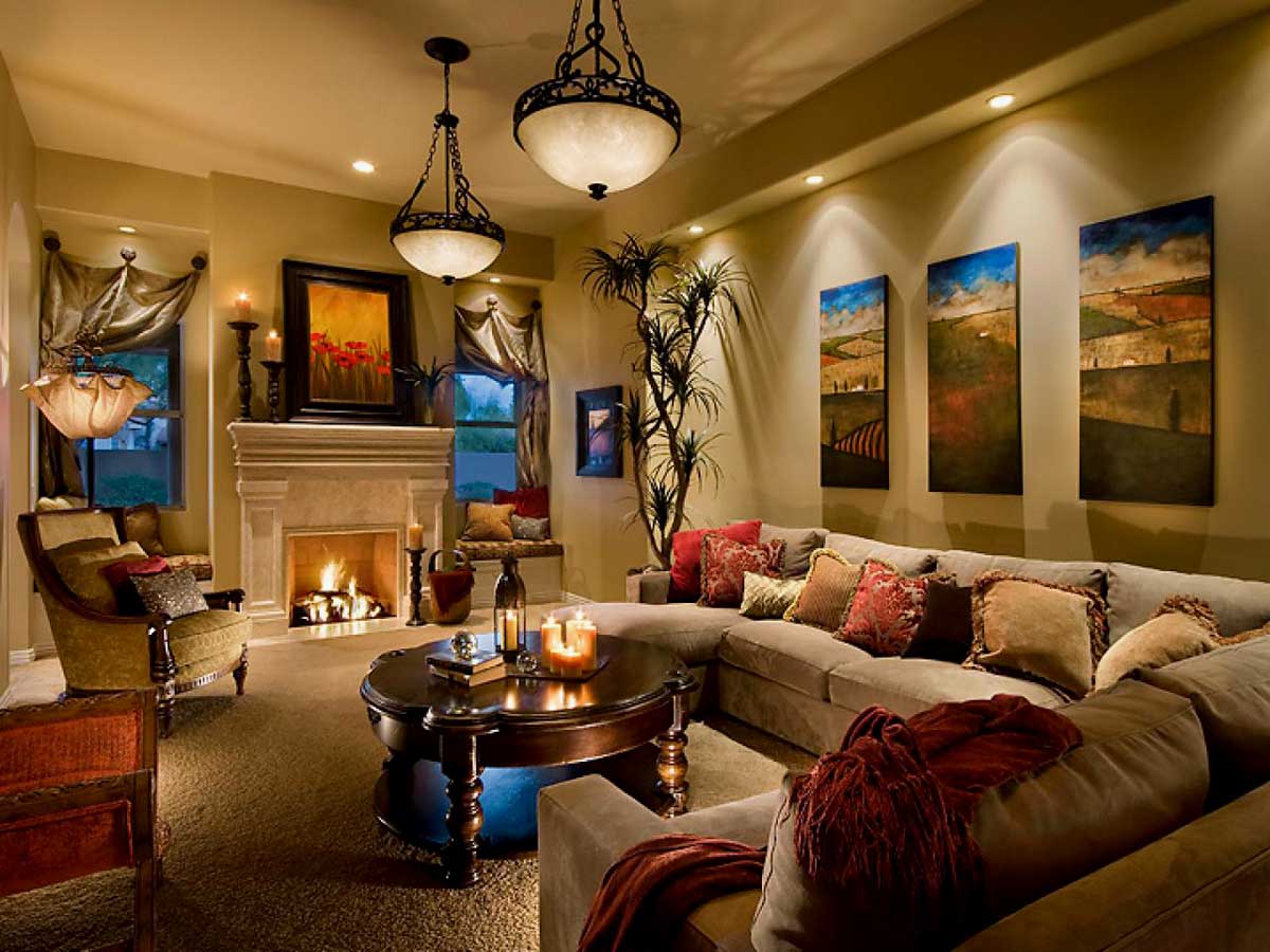 living room with candle lighting