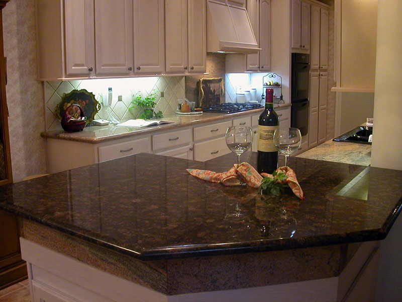 White kitchen tan brown granite countertops
