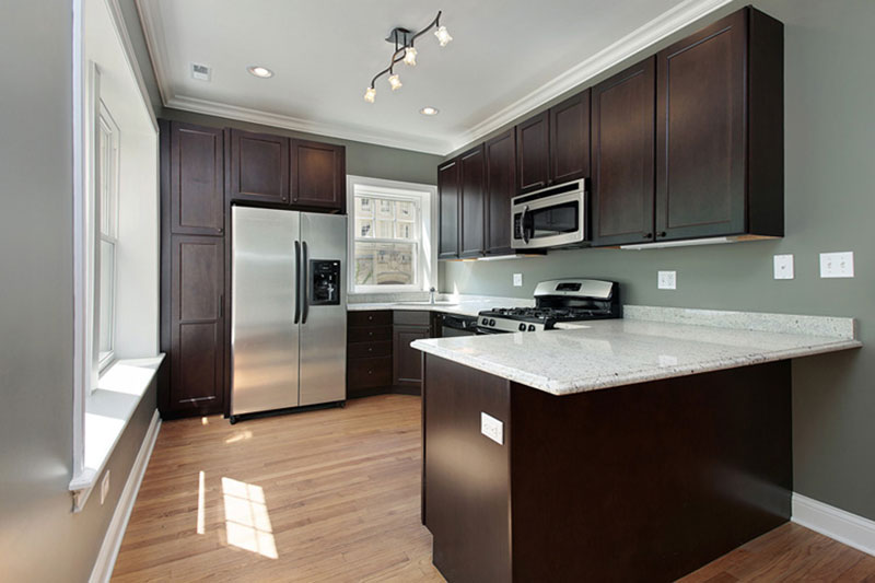 Small kitchen with bianco romano granite