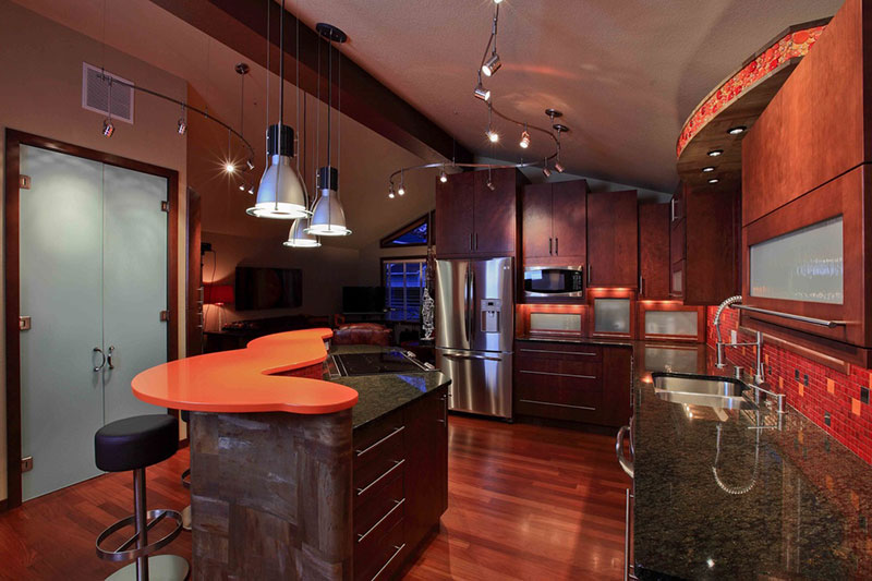 Contemporary kitchen with uba tuba countertops