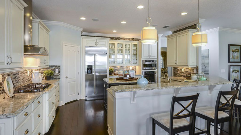 Traditional kitchen with bianco romano granite and backsplash