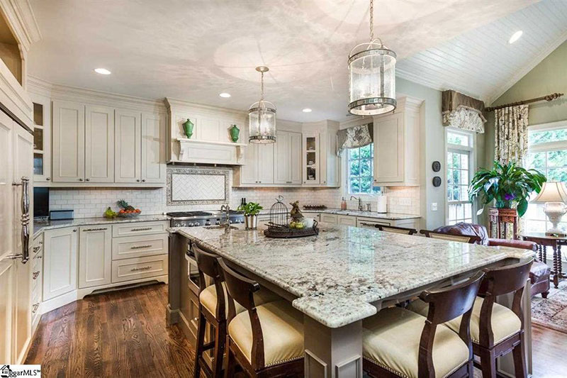 Bianco antico granite in transitional kitchen