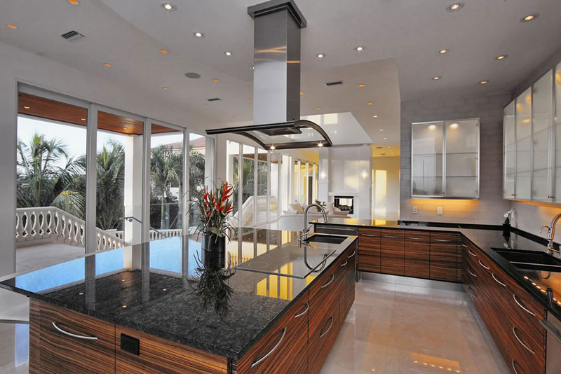 Contemporary kitchen design with black pearl granite countertops