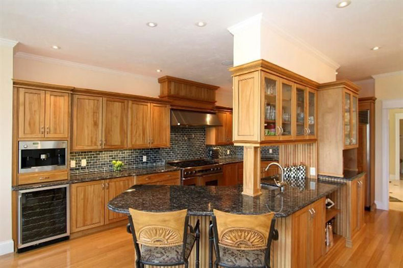 Black pearl granite with tile backsplash