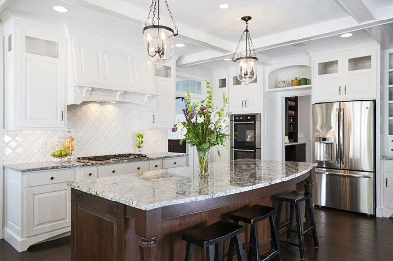 Alaskan white granite kitchen island