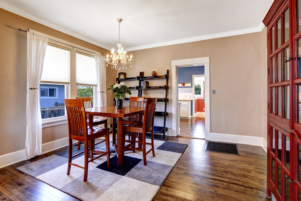 dining room with modern rug