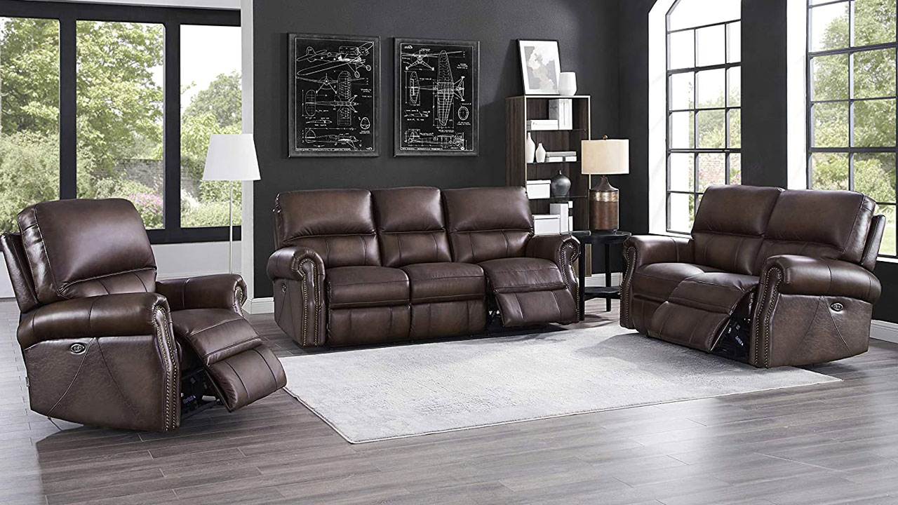 leather reclining media sofa