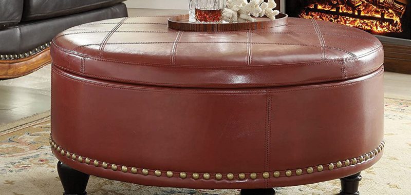 Round Leather Storage Ottoman Coffee Tables
