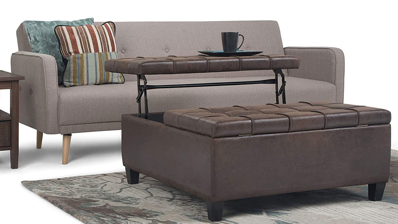 Square Leather Ottoman Coffee Tables, Coffee Table Lift Top Storage Ottoman