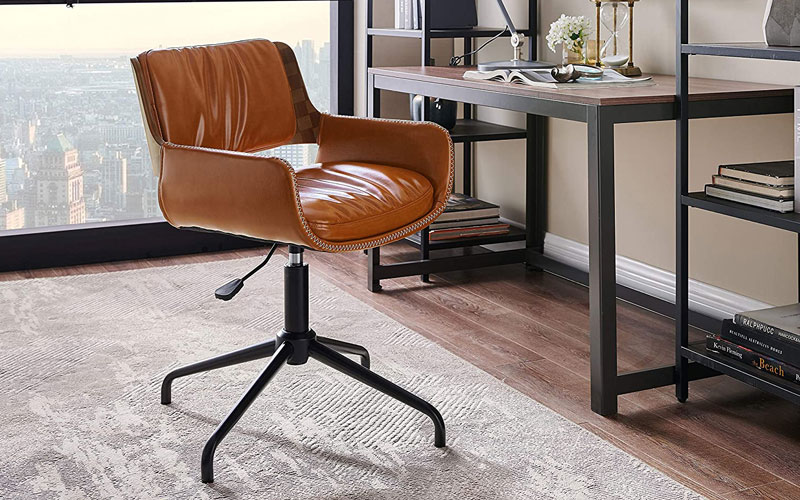 Faux Leather Desk Chair No Wheels