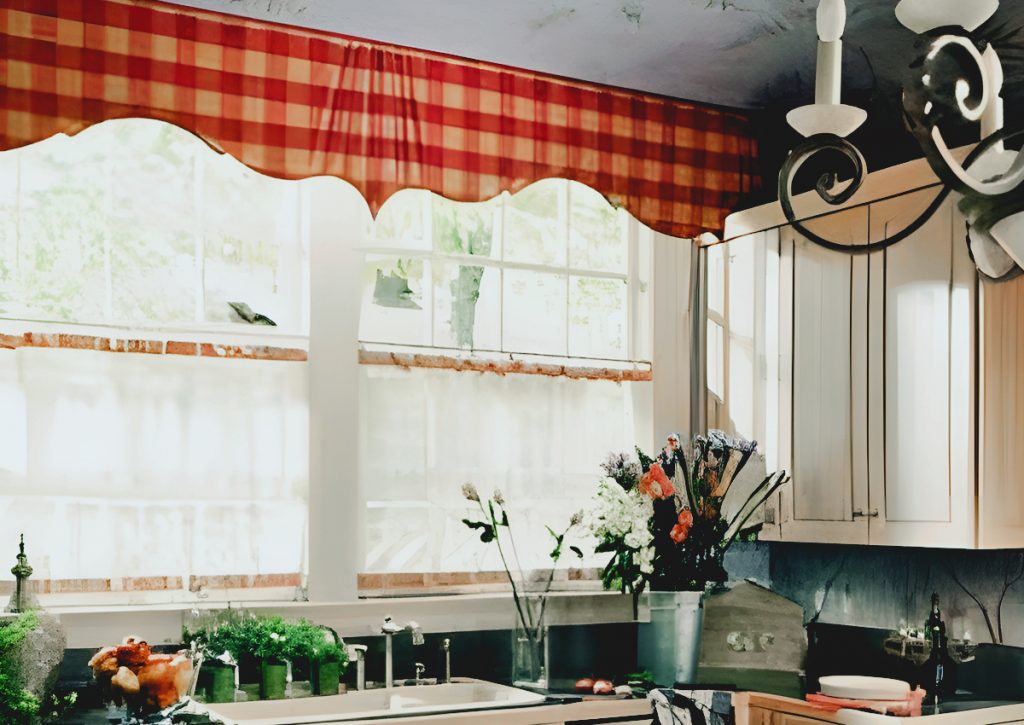 Gingham Check Curtains-for-window-over-kitchen-sink
