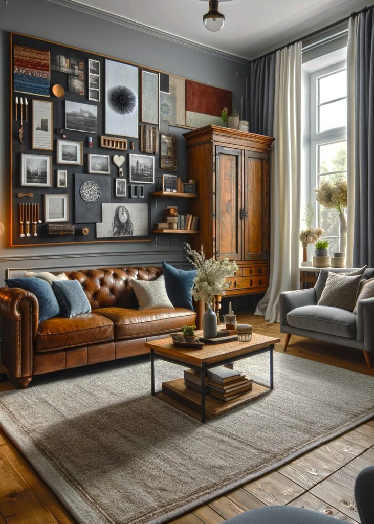 Living-Room-with- Industrial Style Armoire
