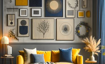 Yellow, Gray, And Navy Blue Living Room Decor Ideas