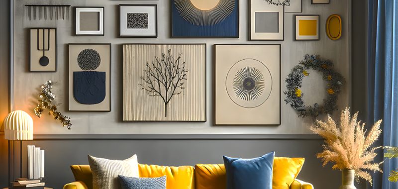 Yellow, Gray, And Navy Blue Living Room Decor Ideas
