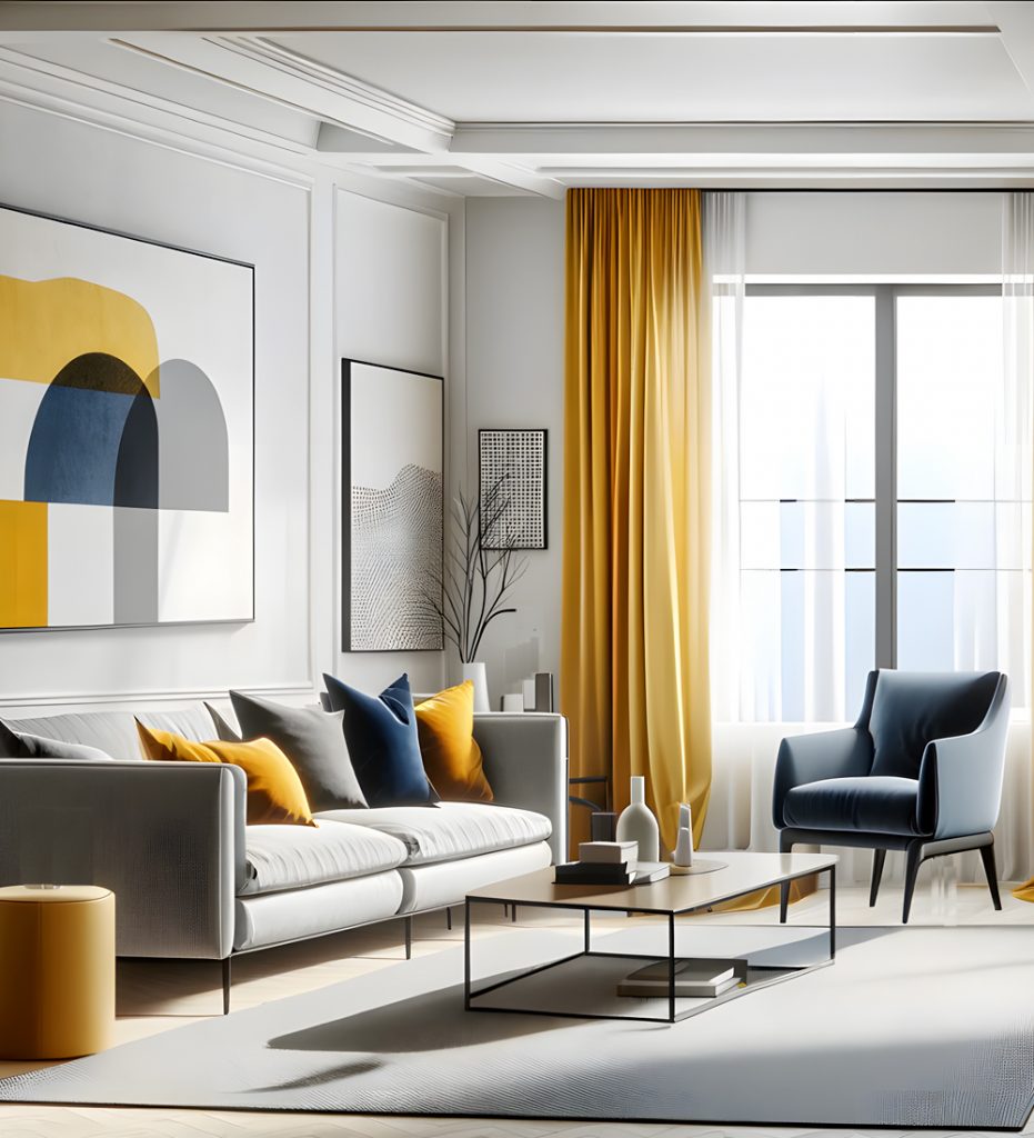 Minimalist Modern Yellow-Gray-And-Navy-Blue-Living-Room.j