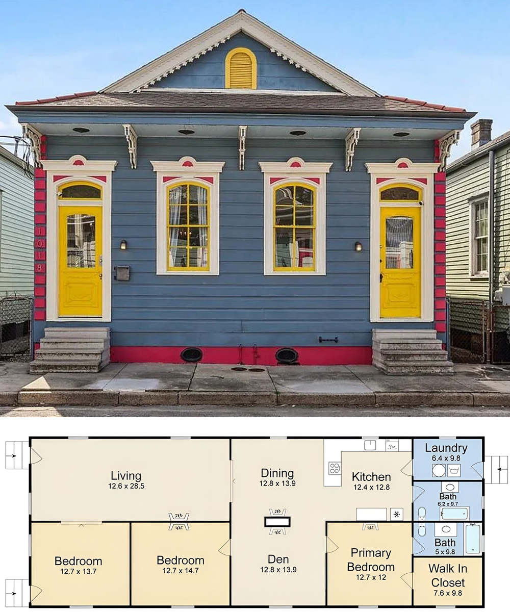 Double Shotgun House Floor Plan 3 Bedroom