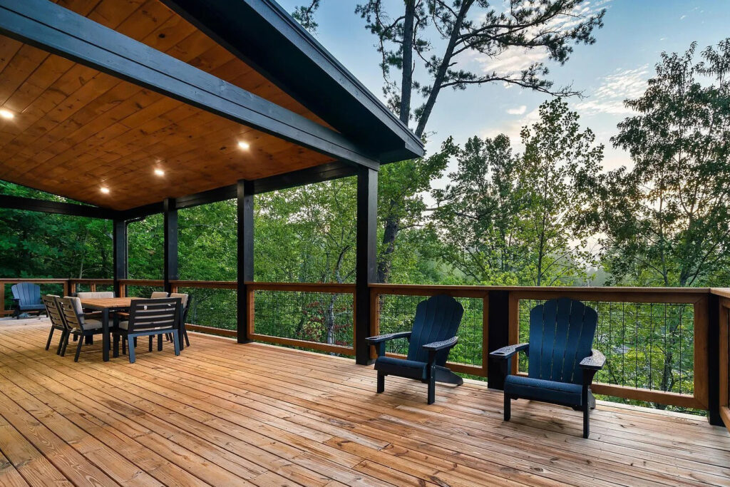 Contemporary-Mountain-Home-Covered Lounge Deck