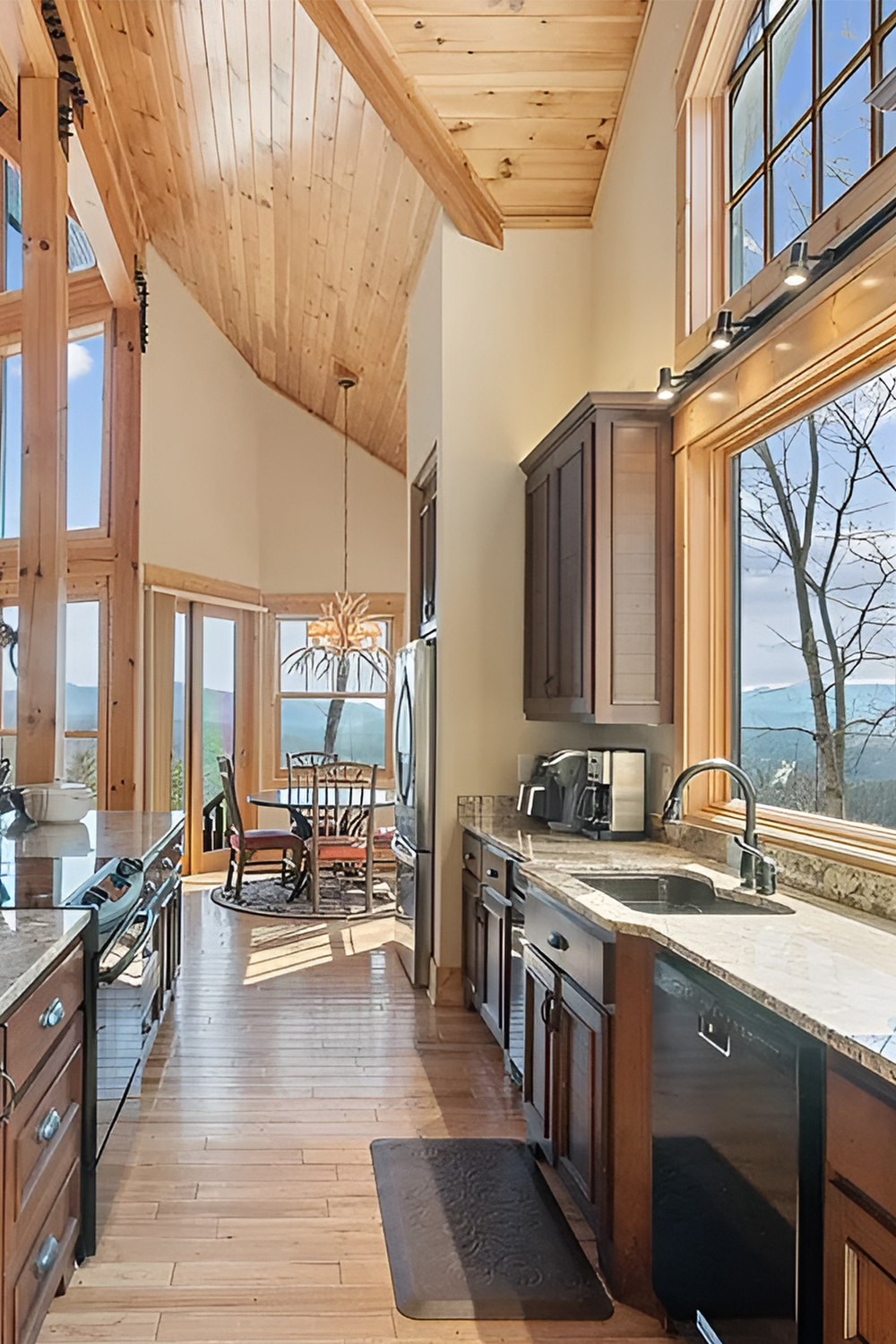 Grand Mountain Great-Room Kitchen With a Long Work Line