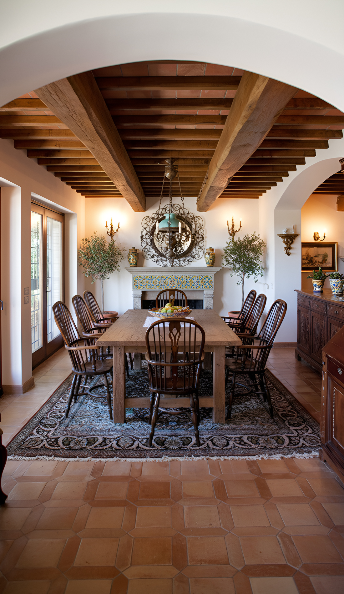 Spanish-Revival-Dining-Room fireplace