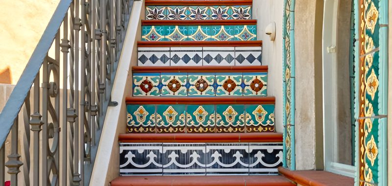 Outdoor Spanish Staircase Ideas With Terra-Cotta and Talavera Tiles
