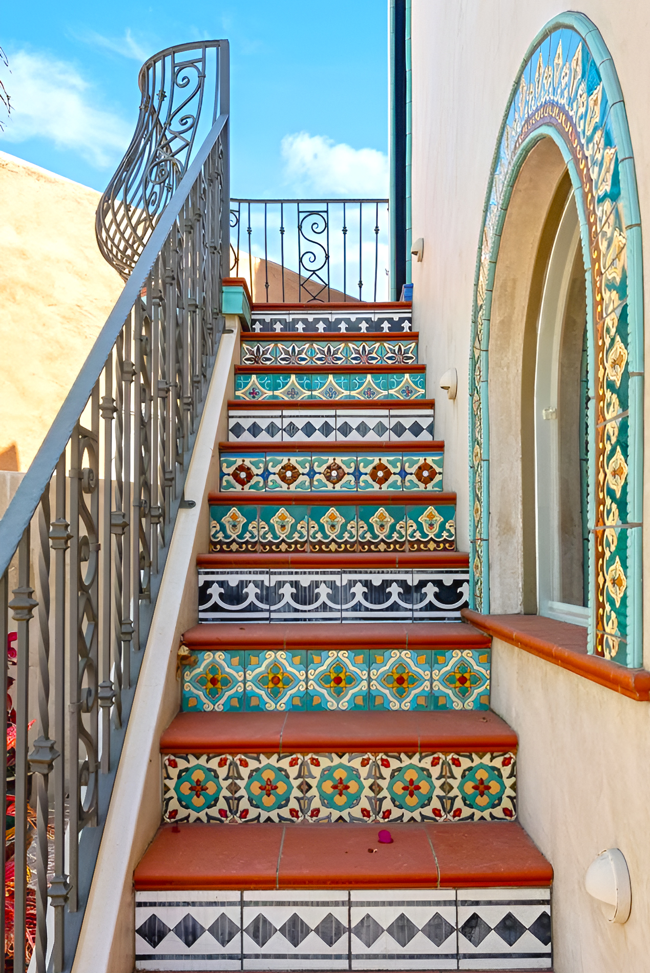 Outdoor Spanish Staircase Ideas With Terra-Cotta and Talavera Tiles